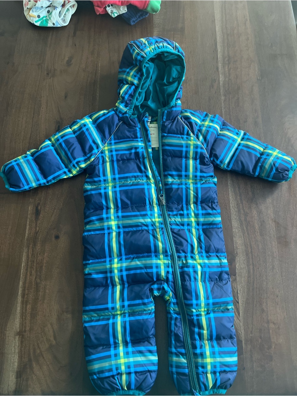 Hanna Andersson 6-12m Snowsuit Blue Plaid Hooded
